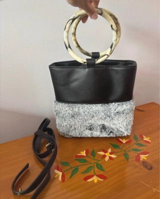 Bolso mujer negro y gris con asa redonda