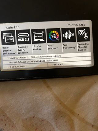 Portátil Acer Aspire E15 E5-575G-54E6 Negro