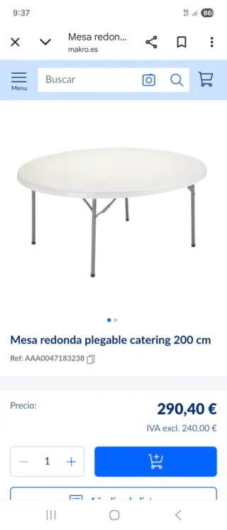 Mesa redonda 2m metal blanca Plegables