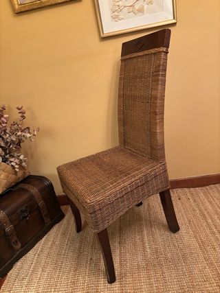 Conjunto 4 Sillas Mimbre y Madera