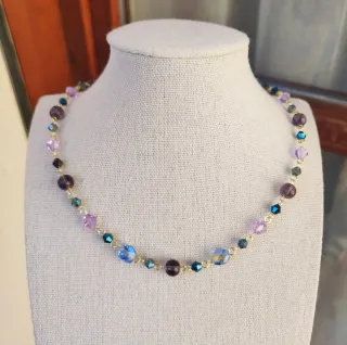 Collana cristalli viola e blu