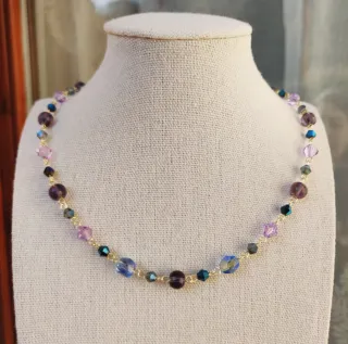 Collana cristalli viola e blu