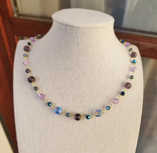 Collana cristalli viola e blu