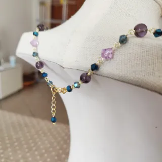Collana cristalli viola e blu