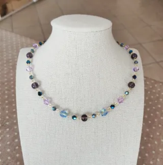 Collana cristalli viola e blu