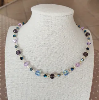 Collana cristalli viola e blu