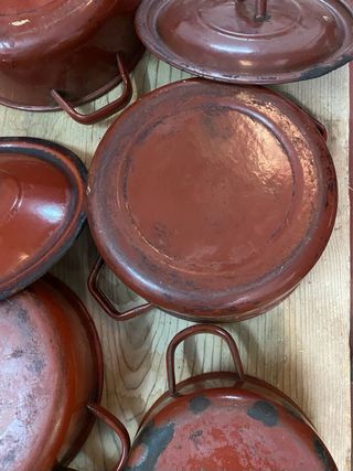 Lote 4 cazuelas esmaltadas rojas antiguas