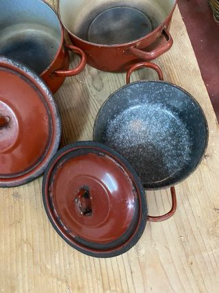 Lote 4 cazuelas esmaltadas rojas antiguas
