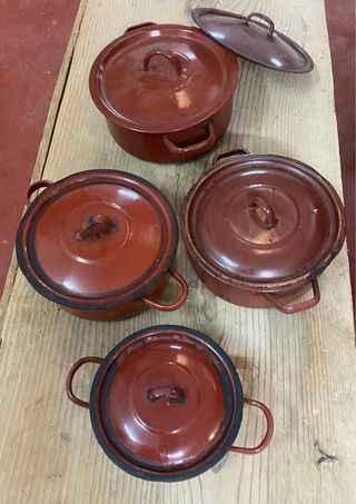 Lote 4 cazuelas esmaltadas rojas antiguas