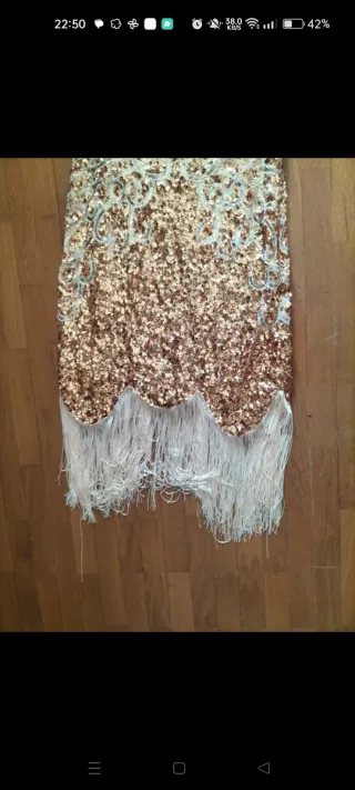 Vestido Charleston dorado lentejuelas flecos T38