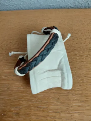 Pulsera cuero trenzada marrón y gris