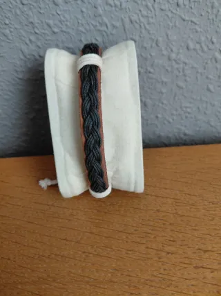 Pulsera cuero trenzada marrón y gris