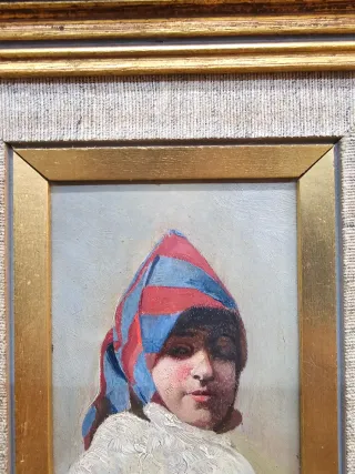 Óleo C. 1900 sobre Tabla mujer Canaria