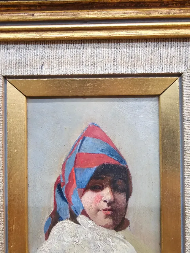 Óleo C. 1900 sobre Tabla mujer Canaria