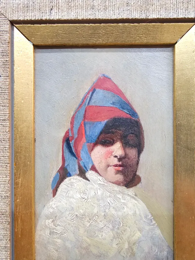 Óleo C. 1900 sobre Tabla mujer Canaria