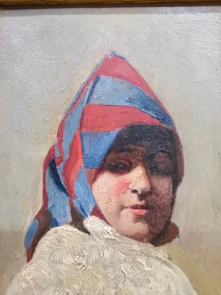 Óleo C. 1900 sobre Tabla mujer Canaria