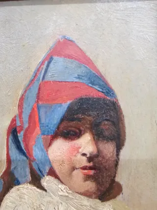 Óleo C. 1900 sobre Tabla mujer Canaria