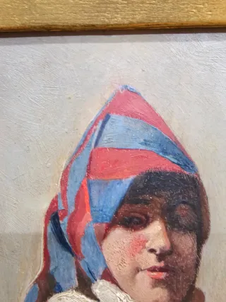 Óleo C. 1900 sobre Tabla mujer Canaria