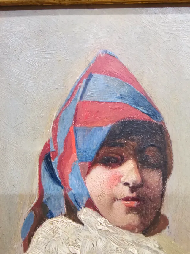 Óleo C. 1900 sobre Tabla mujer Canaria