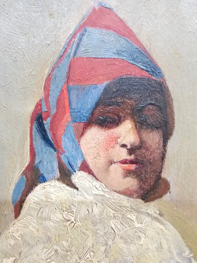 Óleo C. 1900 sobre Tabla mujer Canaria