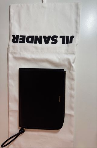 Pochette nera in pelle di vitello, Jil Sander