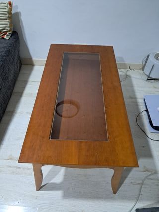 Mesa de centro elevable madera y cristal