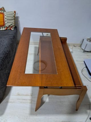 Mesa de centro elevable madera y cristal