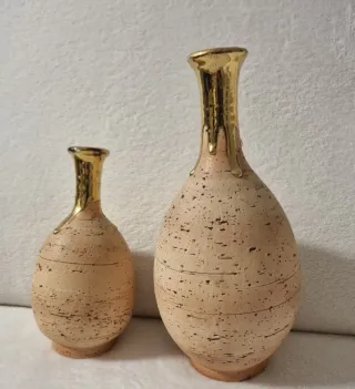 Juego de 2 jarrones beige y dorado