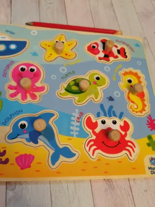 Juego madera bebés animales marinos