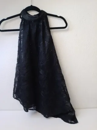 Top Zara Halter Asimétrico Negro Lentejuelas