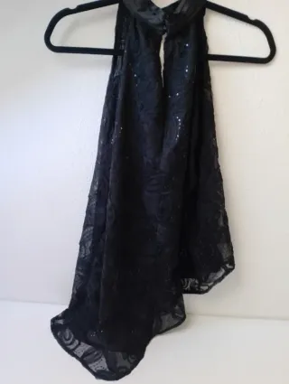 Top Zara Halter Asimétrico Negro Lentejuelas