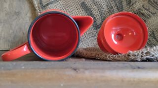 Juego Té Rojo Metal Esmaltado Vintage