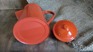 Juego Té Rojo Metal Esmaltado Vintage