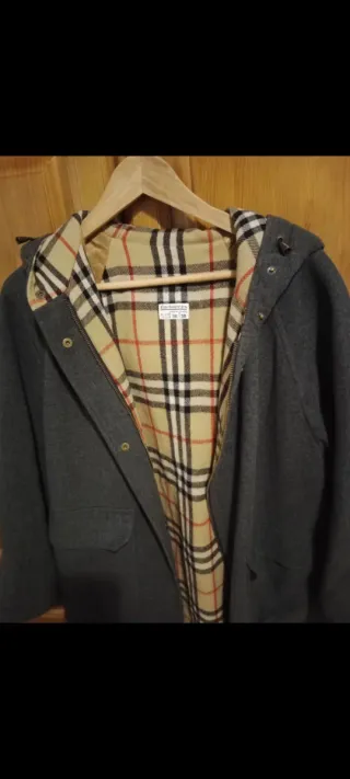 Abrigo Burberry Vintage Tartán Gris Beige