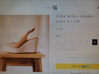 ZAPATOS MUJER CUÑA BELLA CHAROL NUDE 8,5 CM MAS34