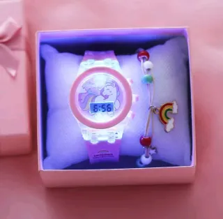 Conjunto Reloj Unicornio y Pulsera Arcoíris