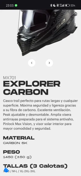 Casco LS2 MX701 Explorer Carbon Talla L NUEVO