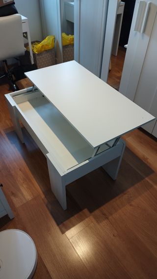 Mesa de centro elevable salón madera blanco