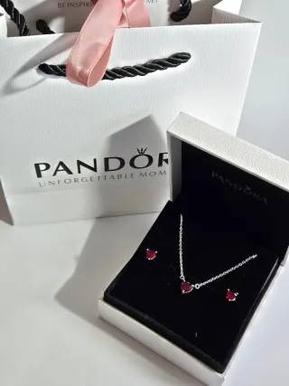 Conjunto Pandora Corazón Rojo y Plata