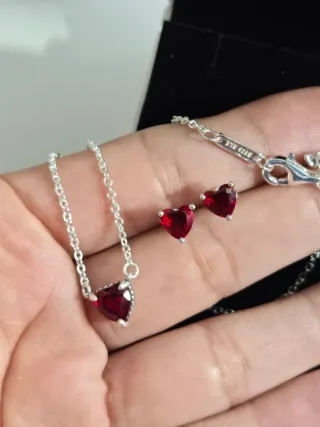 Conjunto Pandora Corazón Rojo y Plata