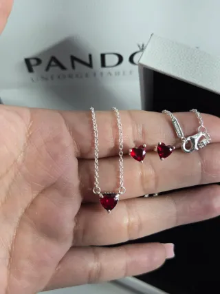 Conjunto Pandora Corazón Rojo y Plata