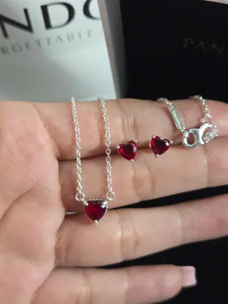 Conjunto Pandora Corazón Rojo y Plata