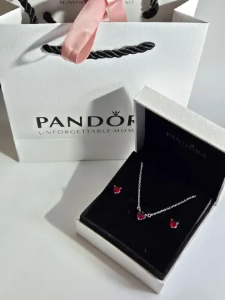 Conjunto Pandora Corazón Rojo y Plata