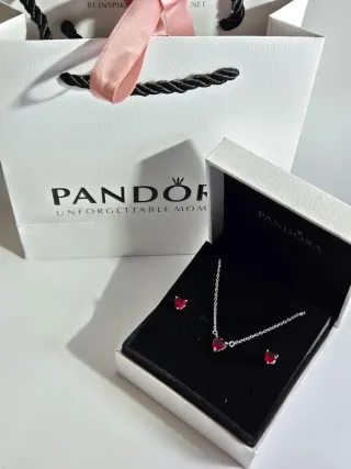 Conjunto Pandora Corazón Rojo y Plata