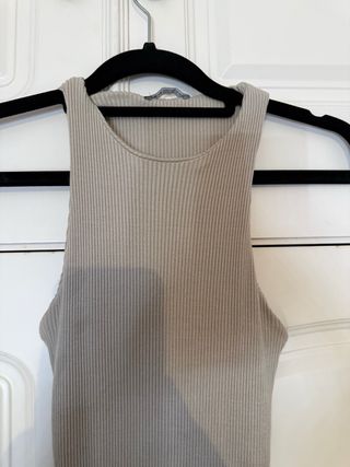 Vestido largo canalé Bershka Beige Talla XS