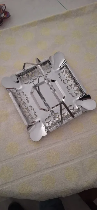 Bandeja Porta Servilletas Metal Prata Decorada