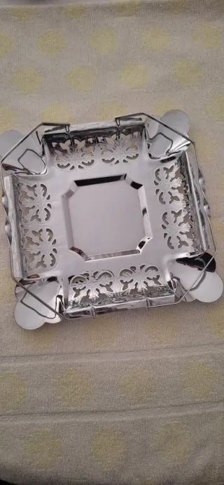 Bandeja Porta Servilletas Metal Prata Decorada