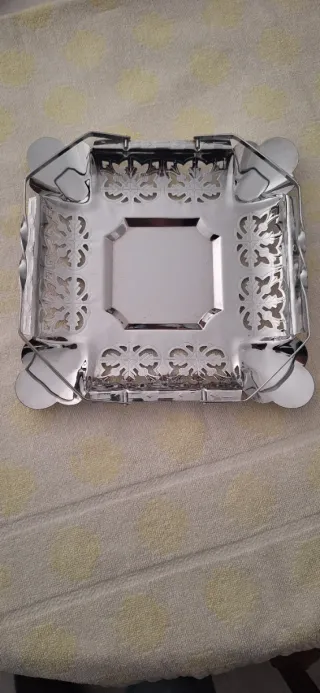 Bandeja Porta Servilletas Metal Prata Decorada