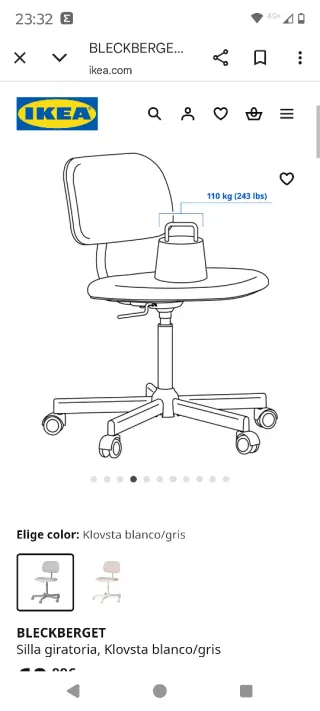 Silla giratoria Ikea gris tela