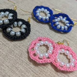 Pendientes Crochet Perlas Hechos a Mano